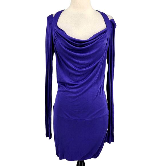 BCBGMaxAzria Cut Out Sleeve Drape Front Bubble Hem Mini Dress NWT Small - Picture 1 of 7